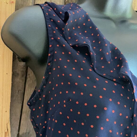 Forever 21 Sheer Peplum Navy and Orange Polkadot Crop Top Size Small - Picture 3 of 12